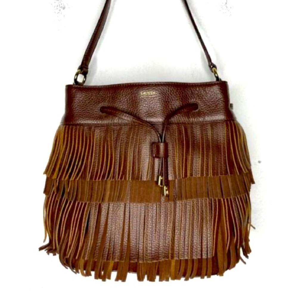 Ralph Lauren Bucket Brown Leather Tote Bag RRL Purse Fringe Western Polo